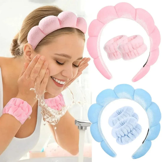 3Pcs Fashion Washing Headband Wristbands Scrunchies Puffy Headband Spa Bubble Headband For Face Washing Makeup Shower Skincare