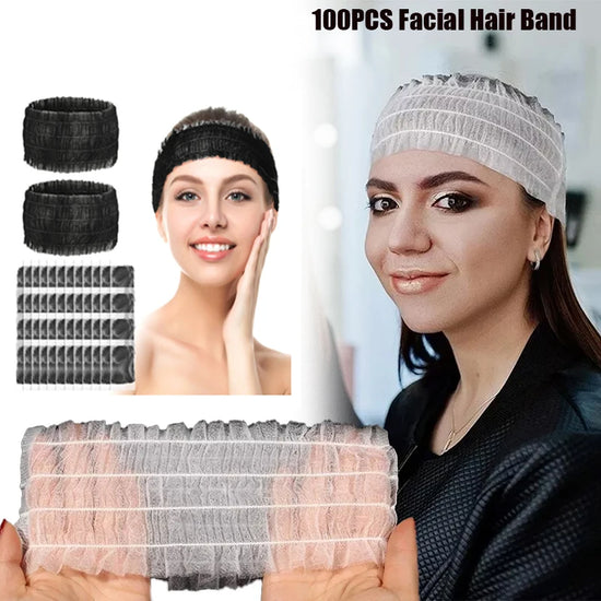 100PCS Disposable Soft Non-Woven Facial Hair Band Spa Headbands Elastic Skin Care Yoga Makeup Sauna Washing Face Supplies